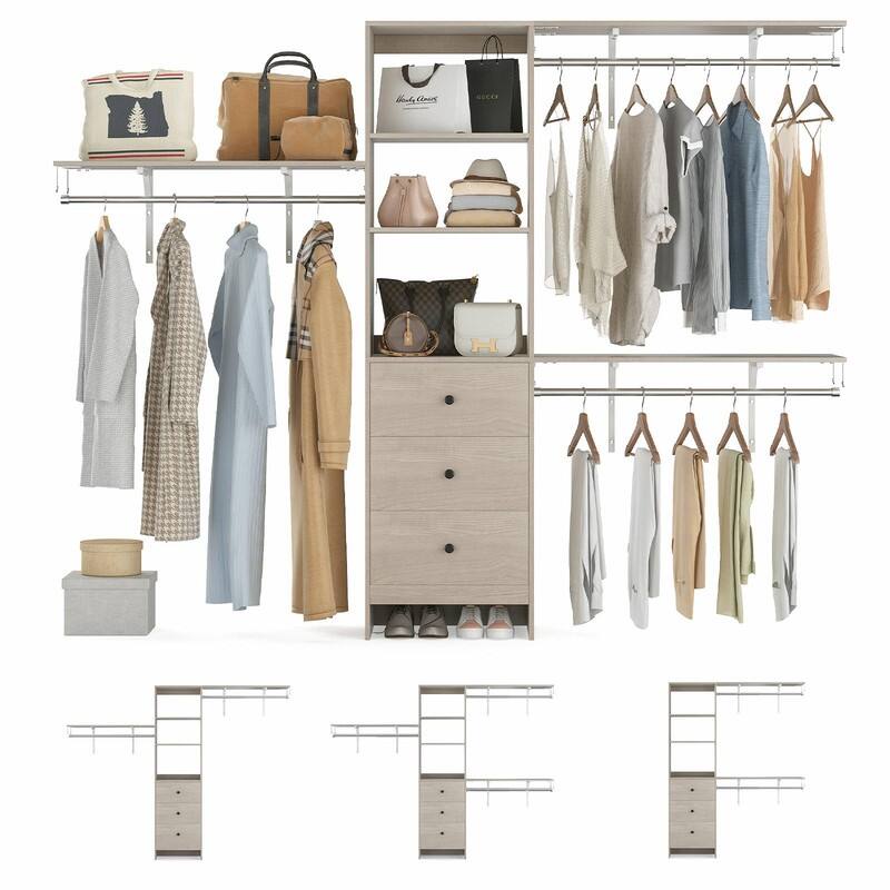 High-Capacity Closet Organizer Wardrobe Rack with Drawers, Shelves & Expandable Hanging Rods (Fits 6-9 ft Spaces) - khaki
