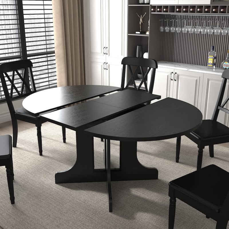 Dining Table for Farmhouse Kitchen Expandable Oval Table Top with Removable Leaf Trestle X Shaped Base
