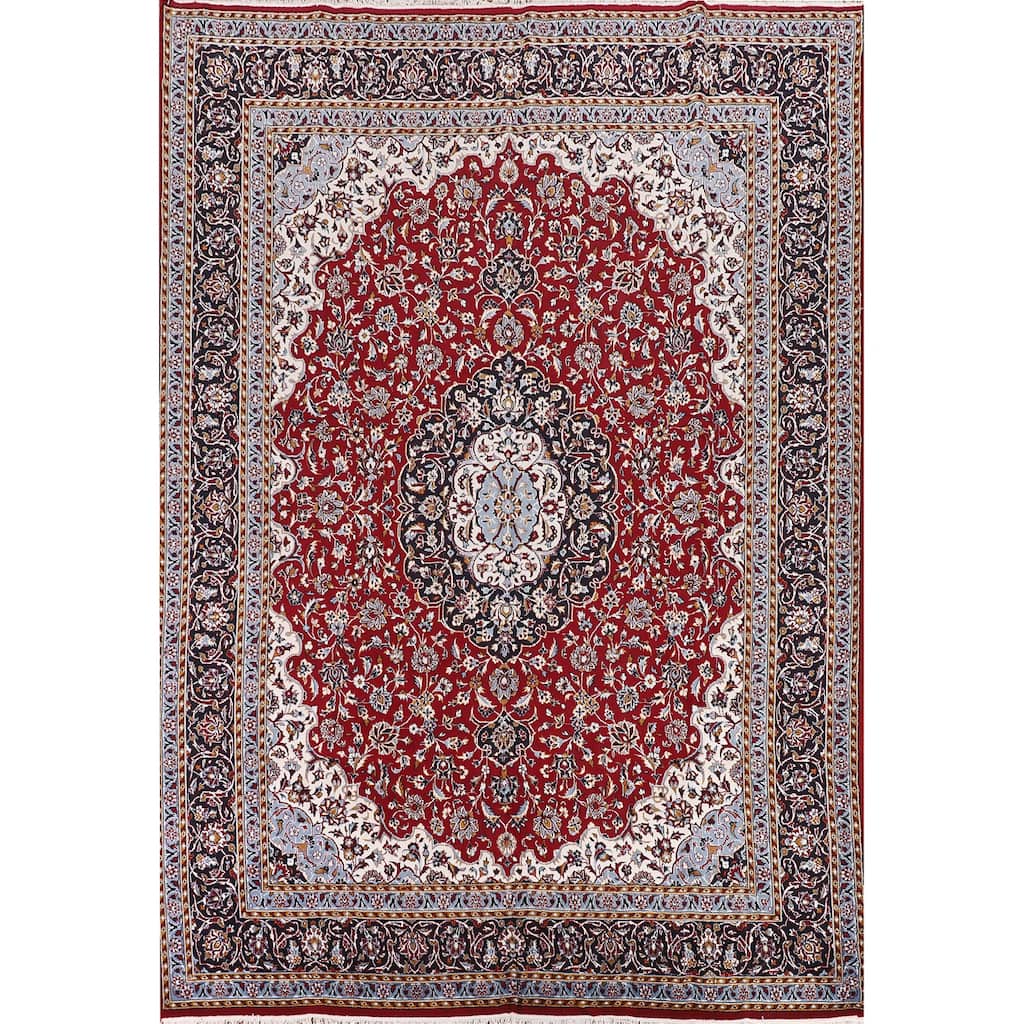 Traditional Red Kashan Turkish Area Rug Machine-Made Medallion Carpet - 9'9" x 12'10"