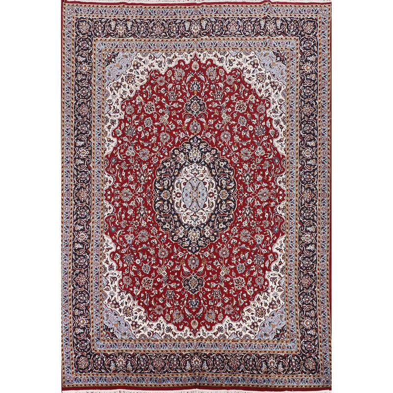 Traditional Red Kashan Turkish Area Rug Machine-Made Medallion Carpet - 9'9" x 12'10"