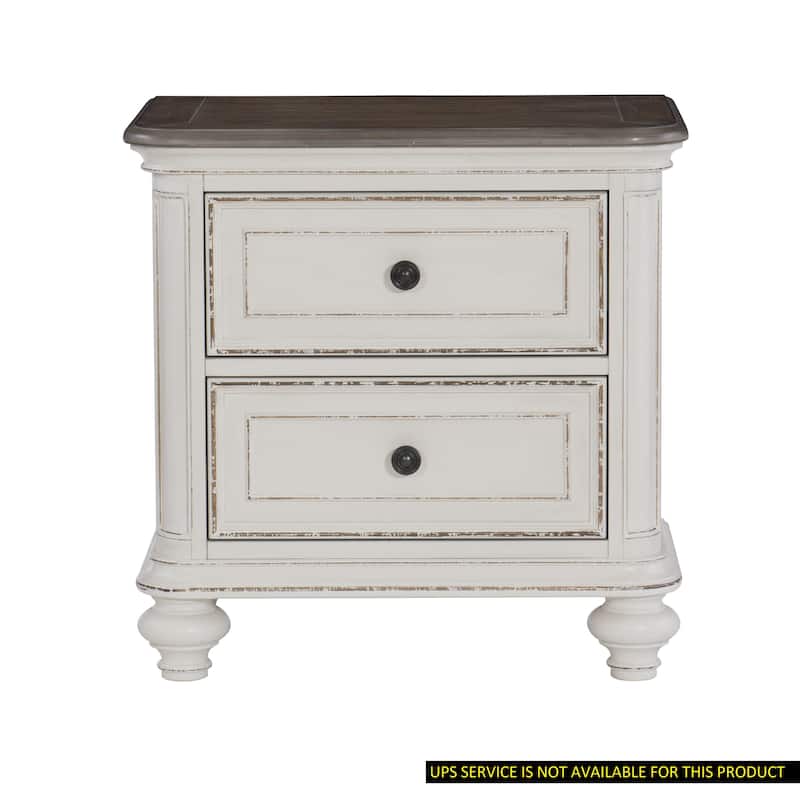 Nightstand of Drawers Black Knobs Traditional Design - Antique White - 2-drawer
