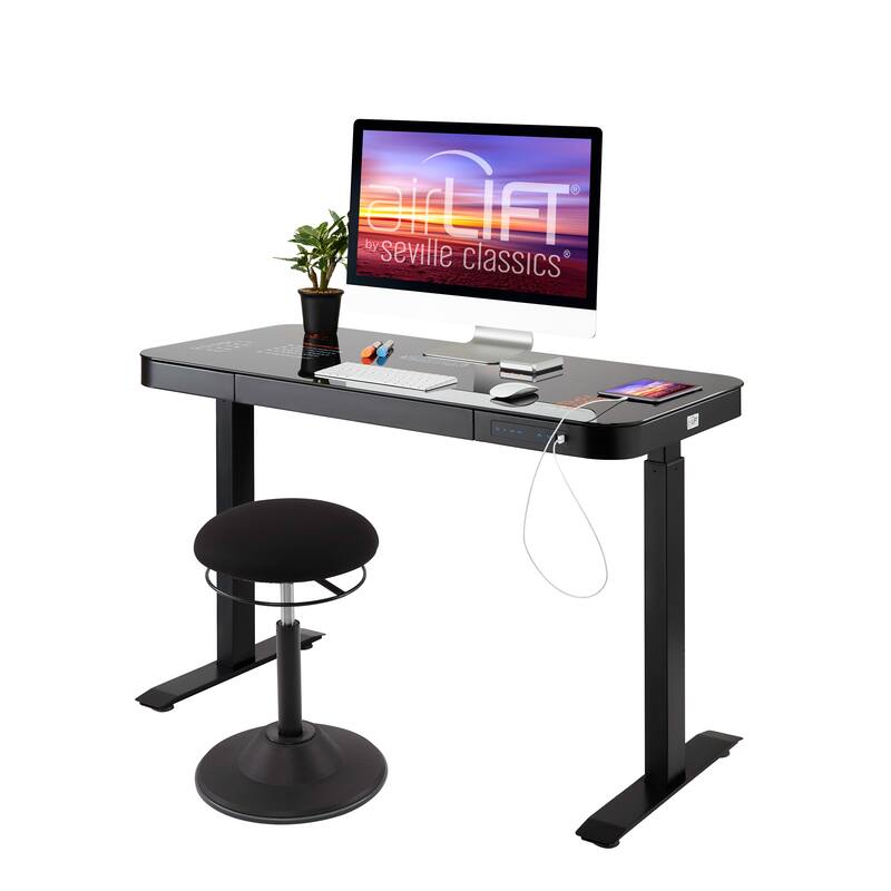 AIRLIFT 47.5 in Tempered Glass Electric Standing Desk Top Dual 2.4A USB Charging Port Height Adjustable to 47.5 in H
