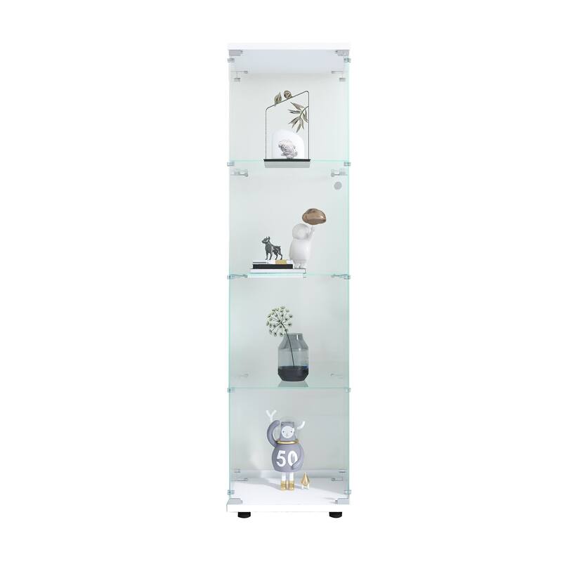 Glass Display Cabinet 4 Shelves with Door, Floor Standing Curio Bookshelf