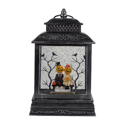 Lighted Halloween Snow Globe Lantern with Pumpkin Couple - 11.5" - Warm White LED