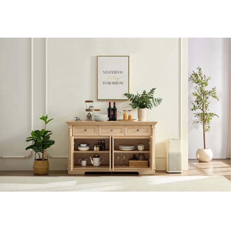 Farmhouse Roman Column Cabinet‌ – Wooden Storage Unit with Drawers & Doors, Coffee Bar & Wine Cooler for Kitchen or Hallway - Wood - 15.75in. W X55.12in.DX31.50in. H