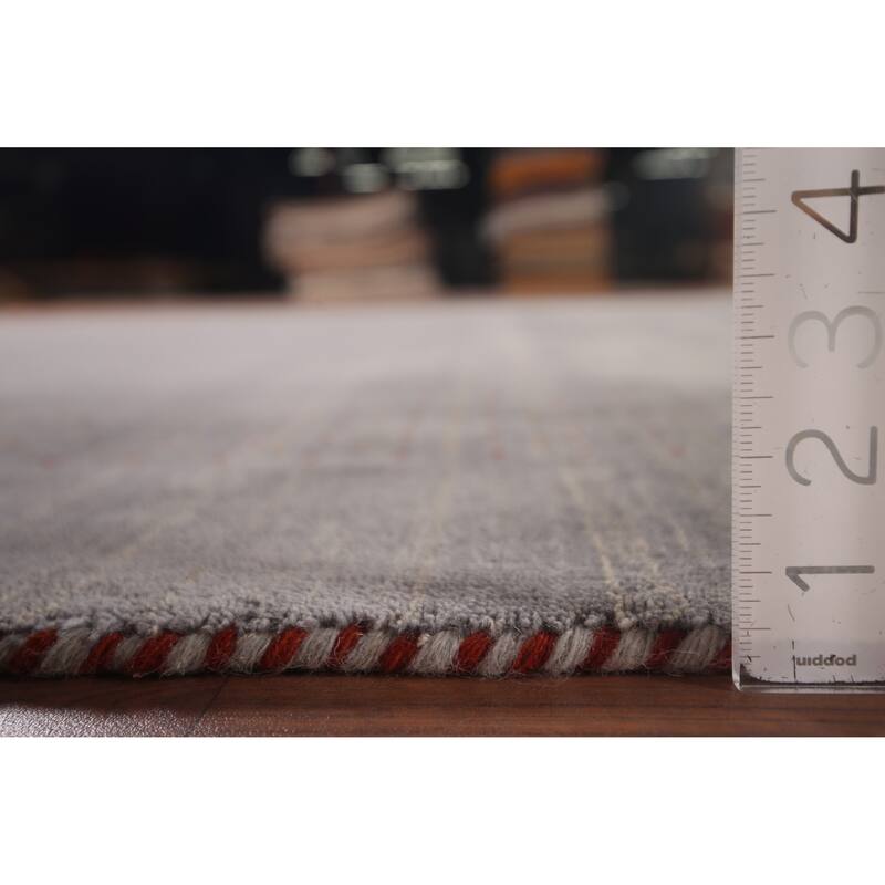 Gray Gabbeh Rug Hand-Knotted Wool Carpet - 8'1"x 9'9"