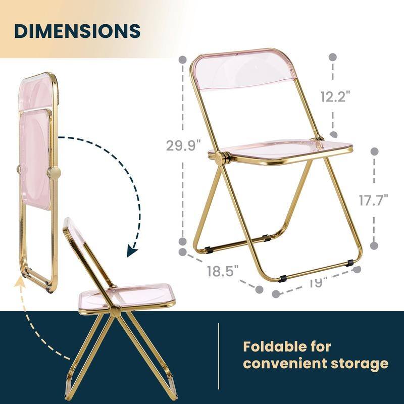 Lawrence Modern Foldable Transparent Acrylic Folding Dining Chair with Accent Gold Chrome Frame for Home Living and Dining Room