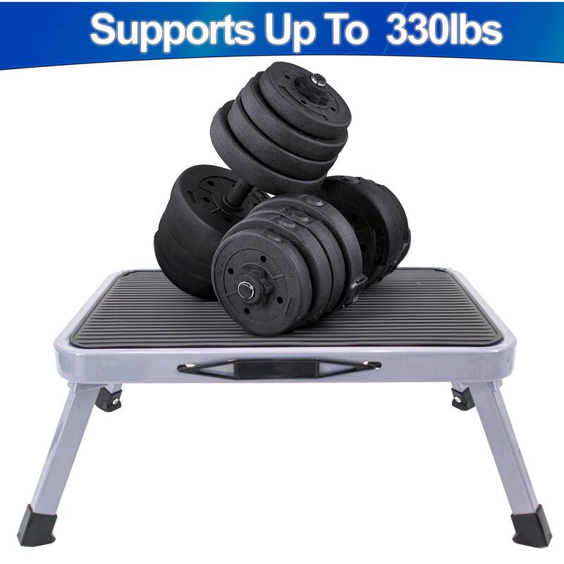 Metal Step Stool - Portable Folding Foot Stool - Non-Slip, Compact, 330lbs Capacity, Heavy Duty One Step Ladder for Kitchen