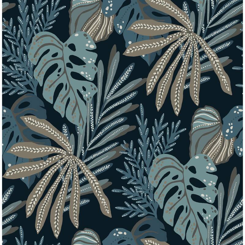 A-Street Prints Alocasia Blue Tropical Foliage Wallpaper