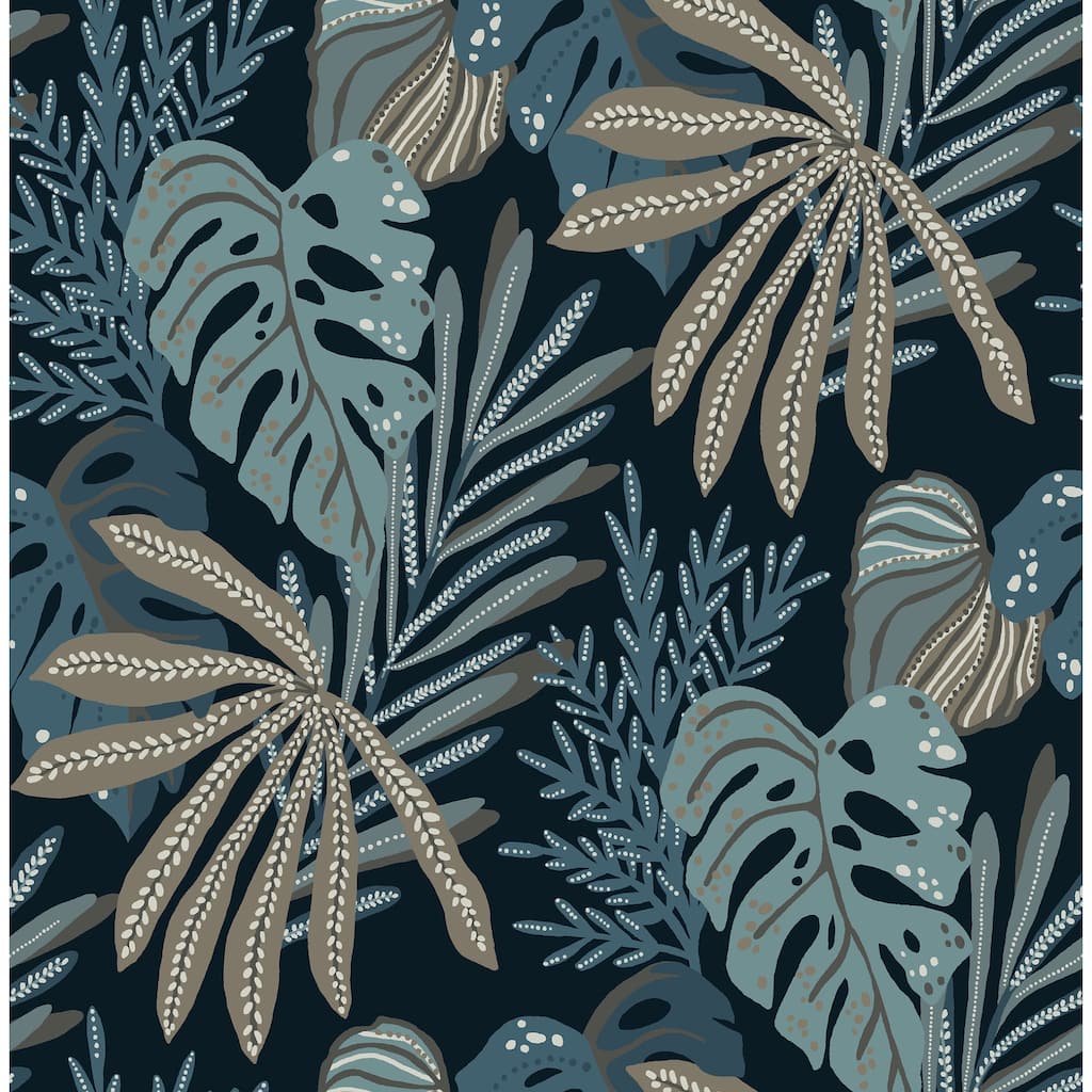 A-Street Prints Alocasia Blue Tropical Foliage Wallpaper