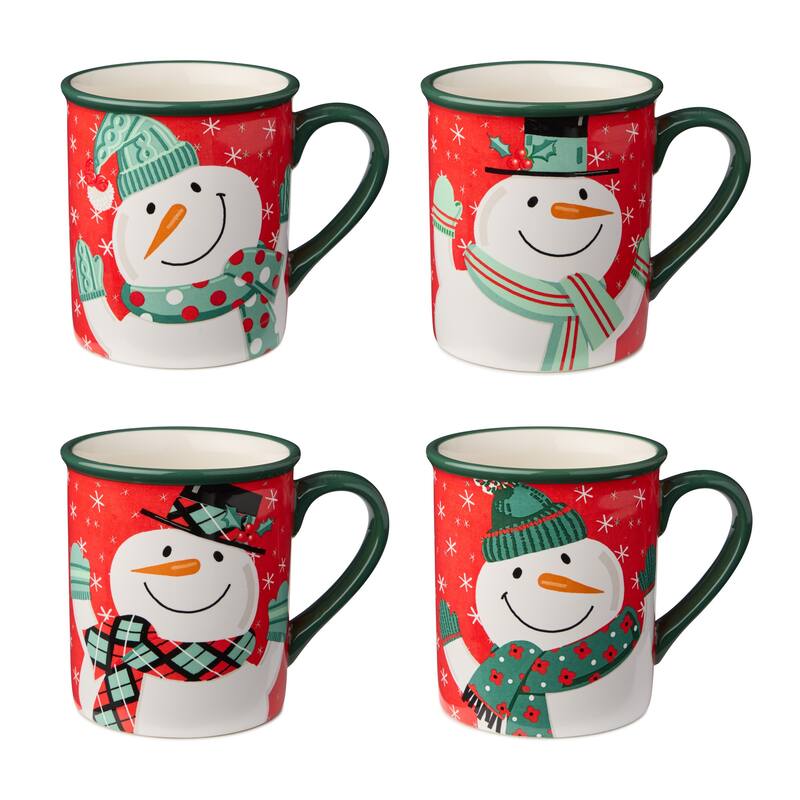 Certified International Christmas Whimsy Snowman Set of 4 Mugs 18 oz. Assorted Designs