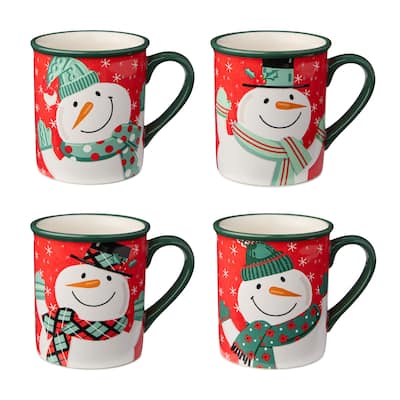 Certified International Christmas Whimsy Snowman Set of 4 Mugs 18 oz. Assorted Designs