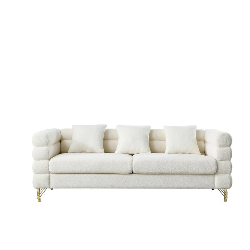 Roomfitters 81" 3 Seater Sectional Sofa, Modern Boucle Upholstered Couch with Gold Legs and 3 Pillows for Living Room