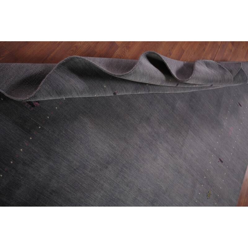 Gray Gabbeh Indian Area Rug Hand-Knotted Wool Carpet - 6'8"x 10'1"