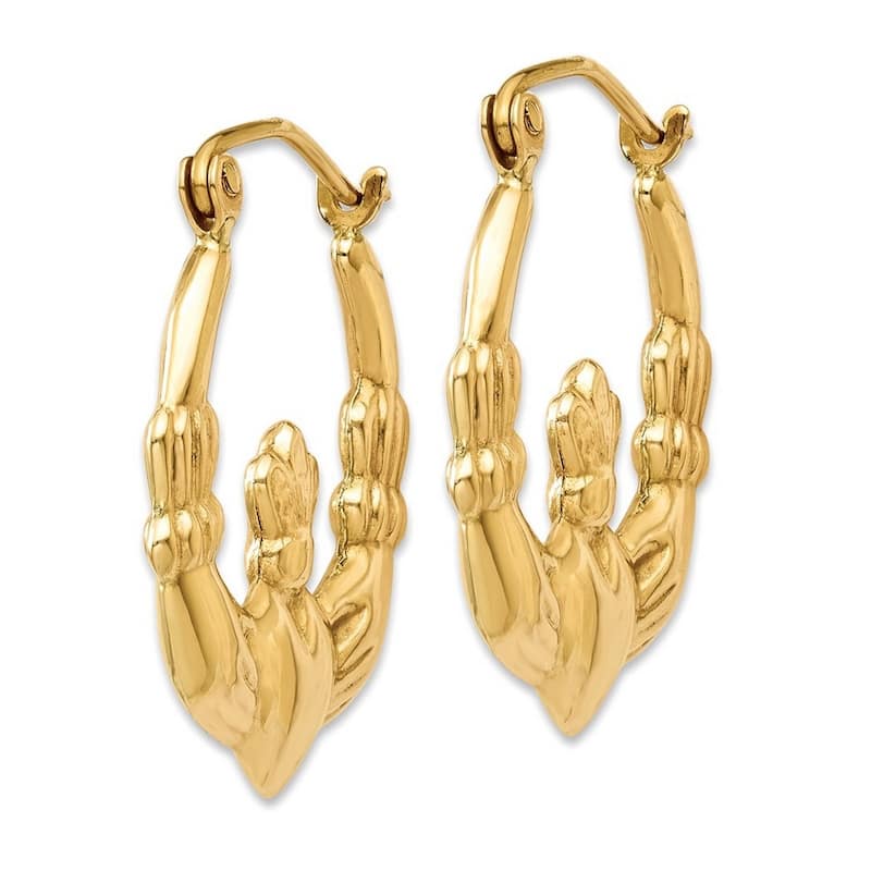 Curata 14k Yellow Gold Irish Claddagh Celtic Trinity Knot Hoop Earrings - 13x3mm
