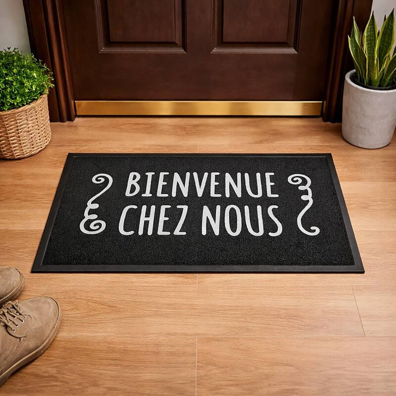 Outdoor Front Door Mat French Bienvenue Chez Nous 30x18 Black - 30 L x 18 W x 3/16 H