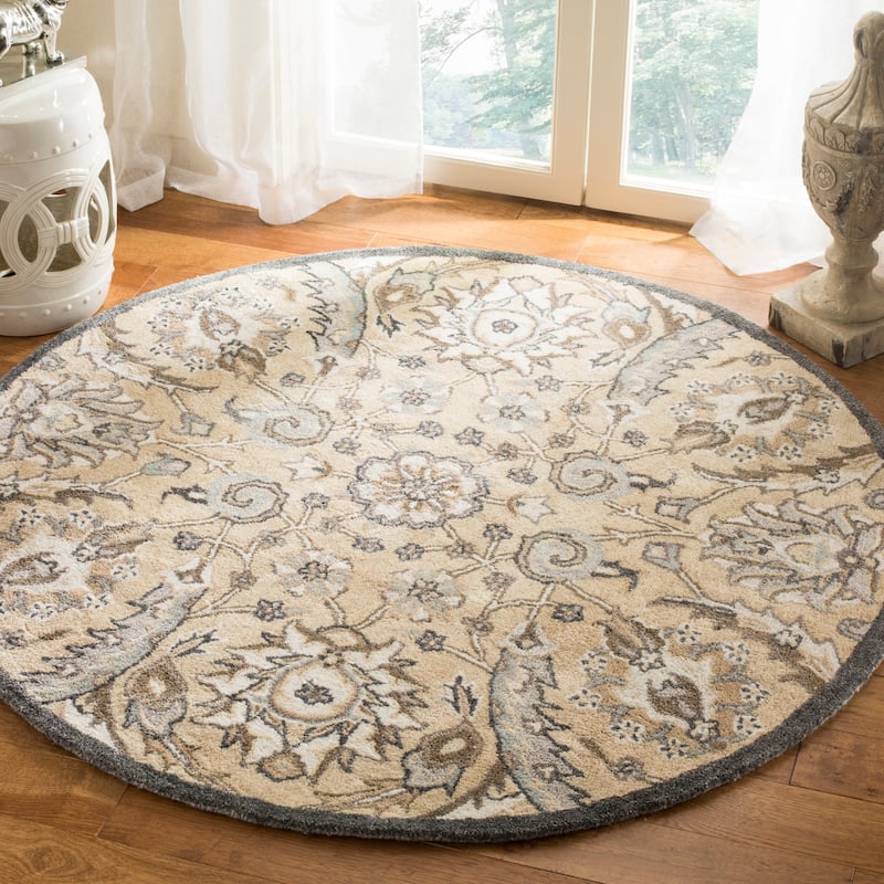SAFAVIEH Handmade Bella Faith Modern Floral Wool Rug - 5' Round - Beige/Multi - Round