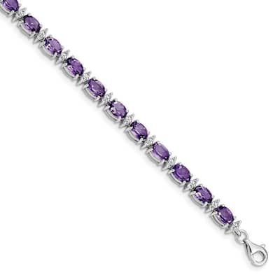Curata 925 Sterling Silver Polished Fancy Lobster Closure Amethyst and White Topaz Bracelet