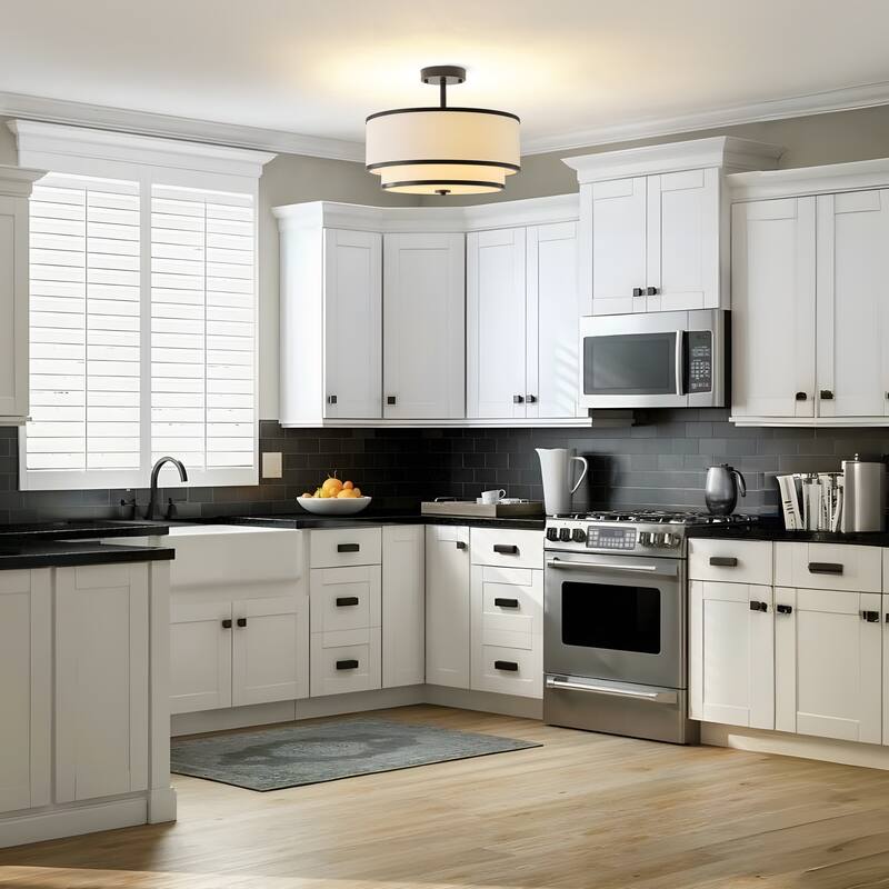 Starsky Modern 3-light Fabric Drum Semi Flush Mount