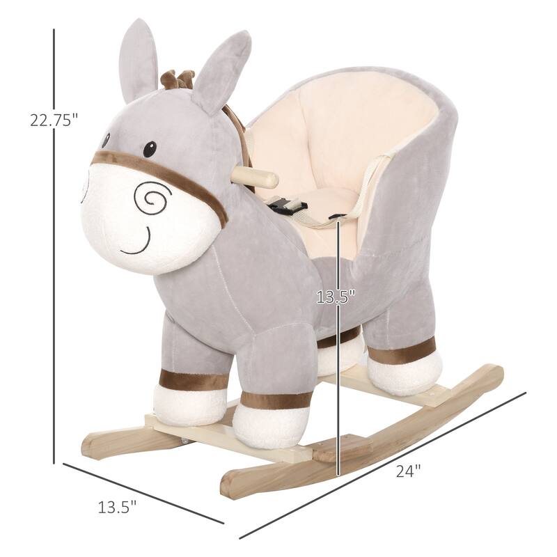 Kids Plush Ride-On Rocking Horse with Bear Toy, Children Chair with Soft Plush Toy & Fun Realistic Sounds