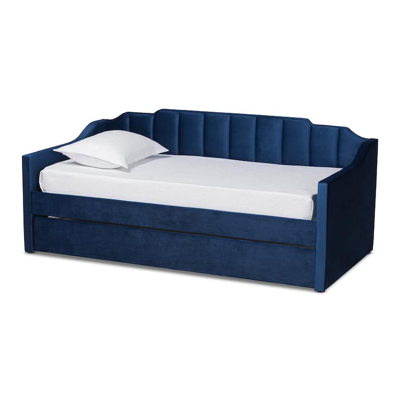 Lennon Modern and Contemporary Velvet Fabric Daybed with Trundle - Navy - Twin