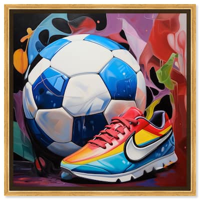 Notoriart Colorful Soccer Sneaker Splash Framed Soccer 1 Piece Canvas Wall Art
