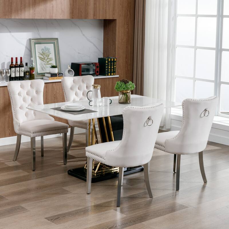 High-end Tufted Solid Wood Velvet Dining Chair ,Set of 2