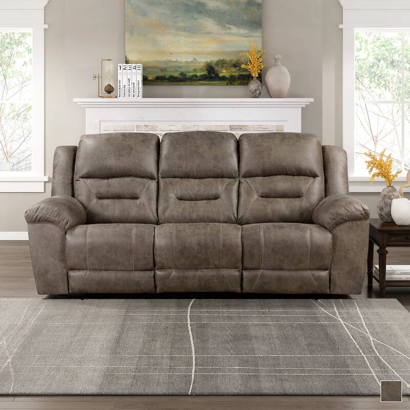 Alonzo Polished Microfiber Manual Double Reclining Sofa