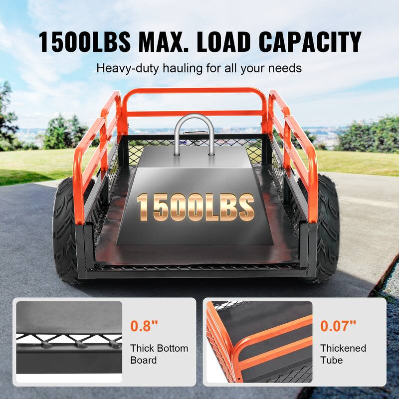 VEVOR Heavy Duty Steel ATV Dump Trailer 15 Cubic Feet Tow Behind Dump Cart Garden Trailer