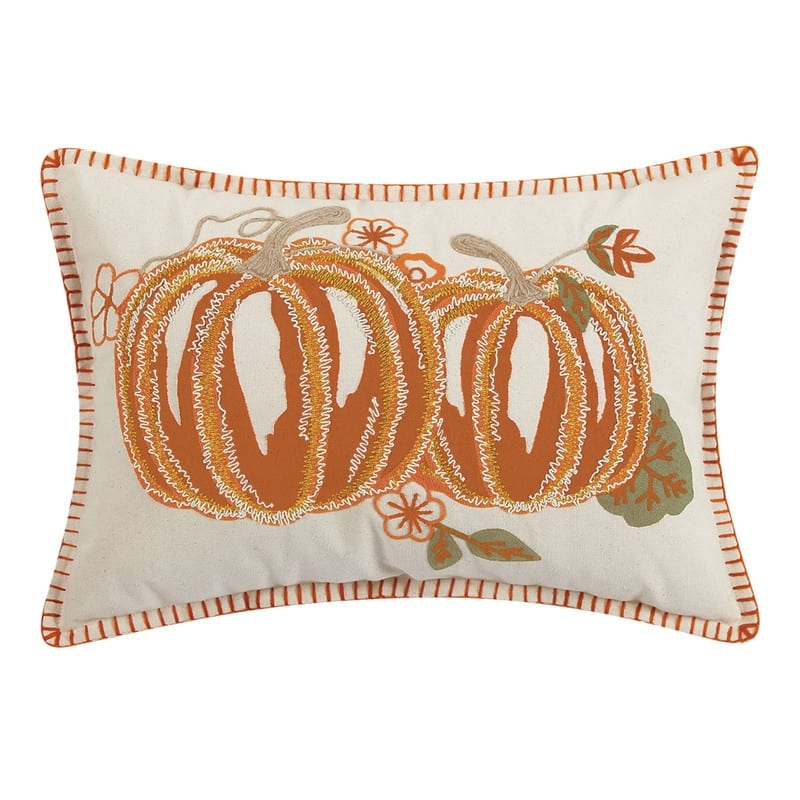 Pumpkin Duo Embroidered Accent Pillow
