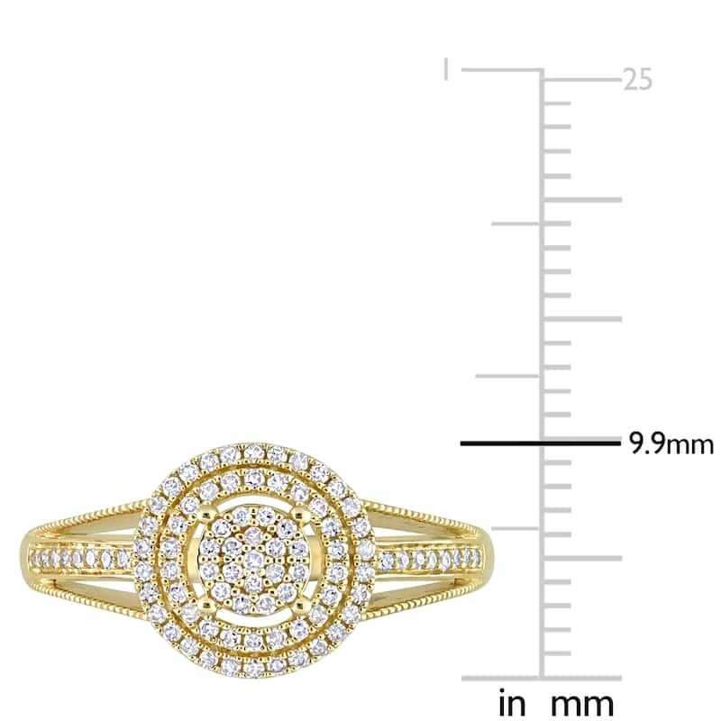 Miadora 1/4ct TDW Diamond Double Halo Cluster Ring in 10k Yellow Gold