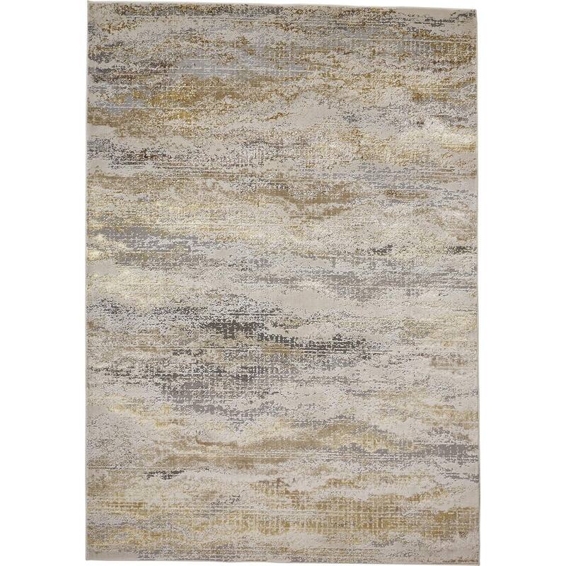 Tripoli R3735 Abstract Modern Area Rug - 12' x 15' - Gold/Gray/Ivory
