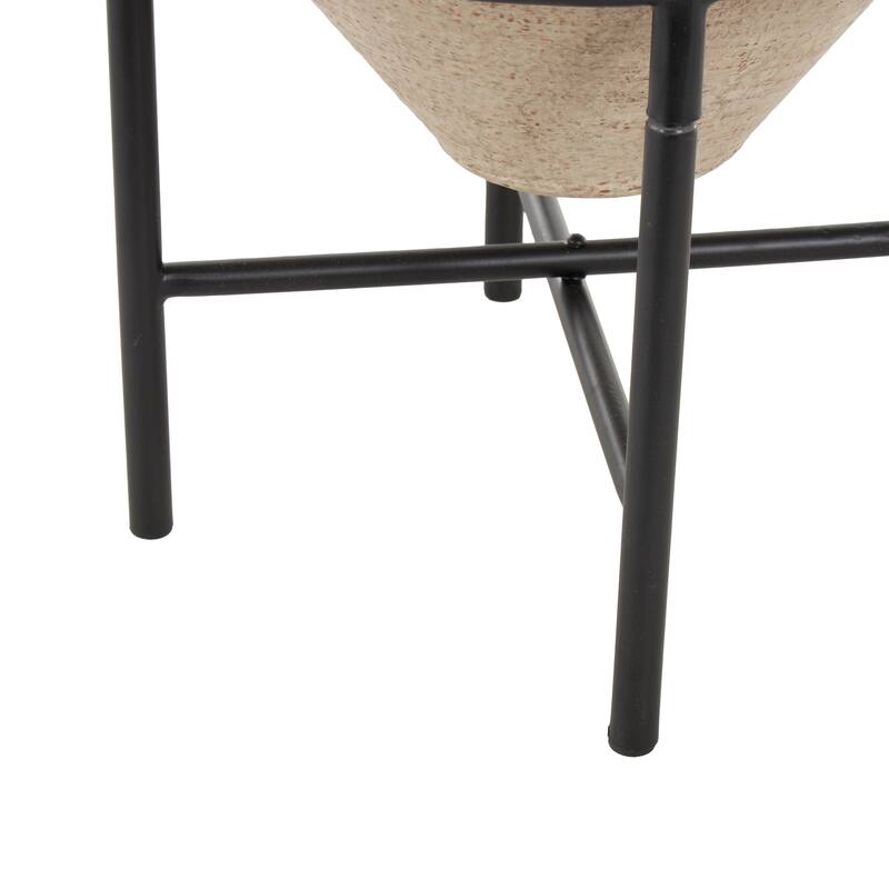 Metal Wide Vase with Black Metal Stands - Beige or Brown - Roche River Decor