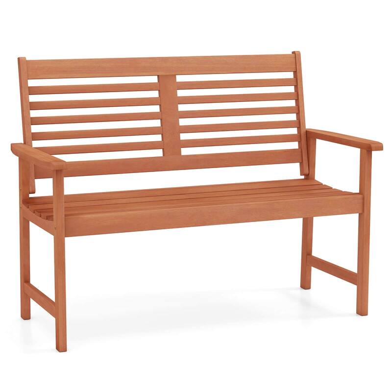 Wood Outdoor Bench 2-Person Patio Bench with Ergonomic Backrest - Teak