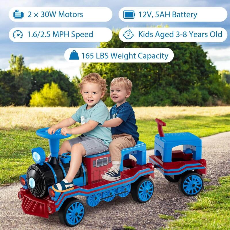 Costway 3-Seater Ride on Train Set Trackless, 12V Ride on Toy Car with - See Details