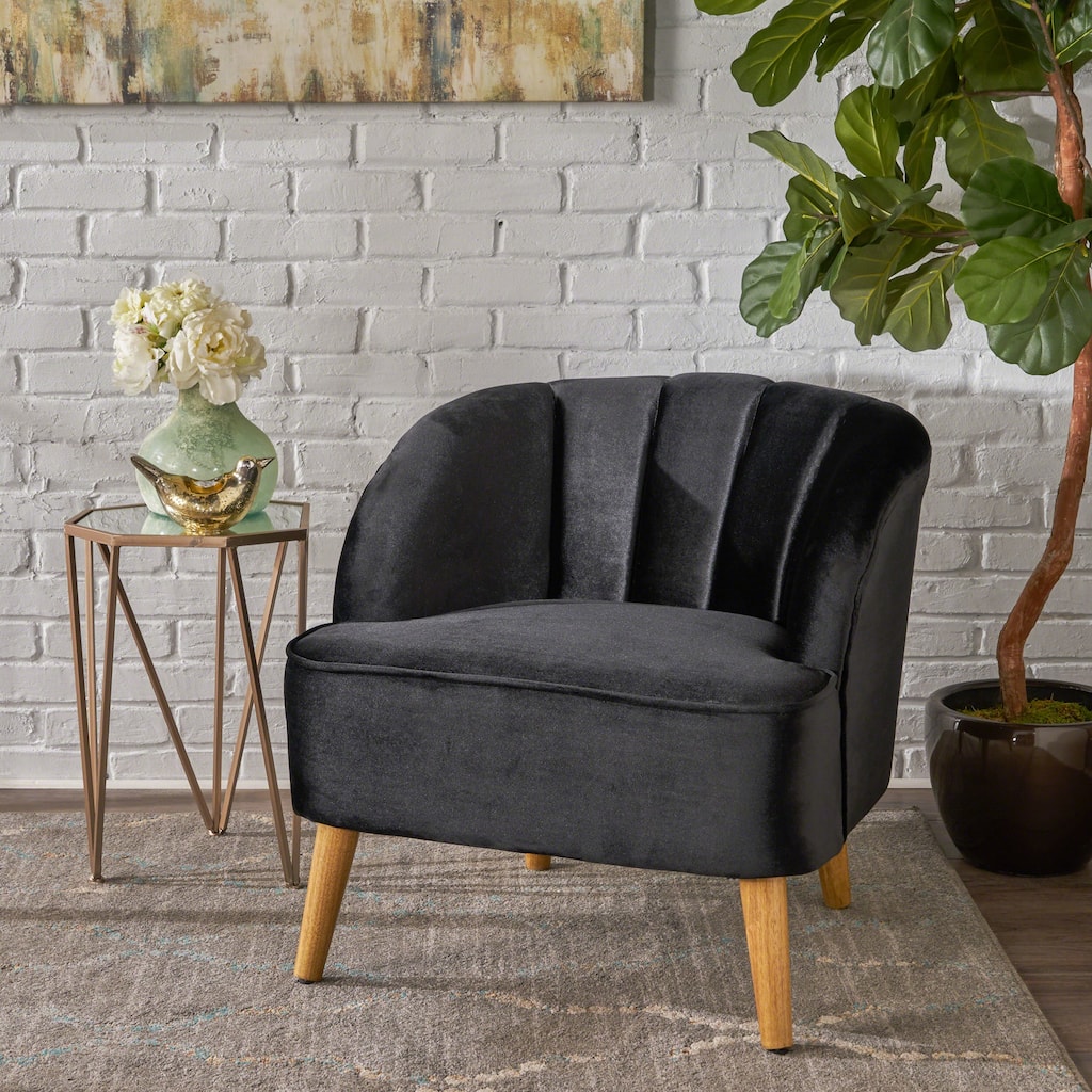 Black Modern 27.5" Upholstered Club Chair with Rubber Wood Legs for Living Room