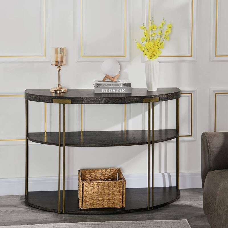 Round Coffee Table 2-Tier Cocktail Table with Storage Shelf Solid Wood - 40'3" × 30" - Entry Table