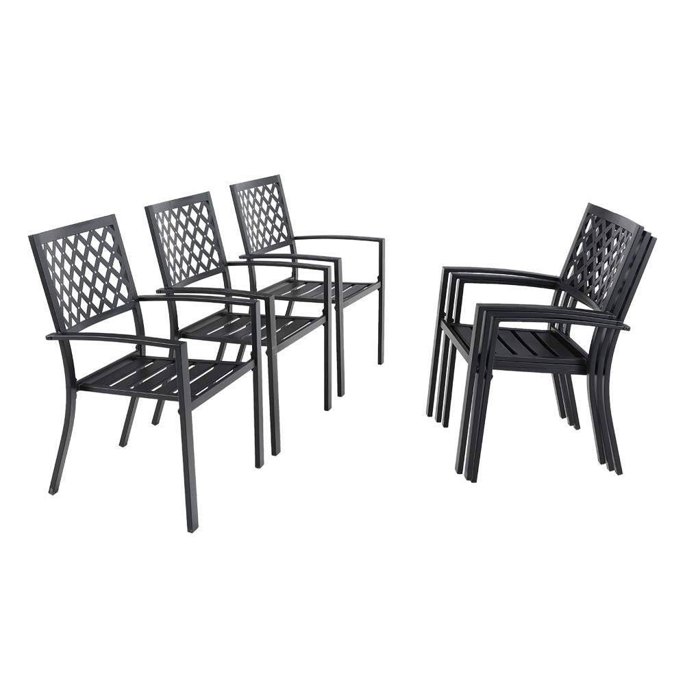 MAISON ARTS 6 Pieces Black Metal Outdoor Furniture Patio Steel Frame Slat Seat Dining Arm Chairs