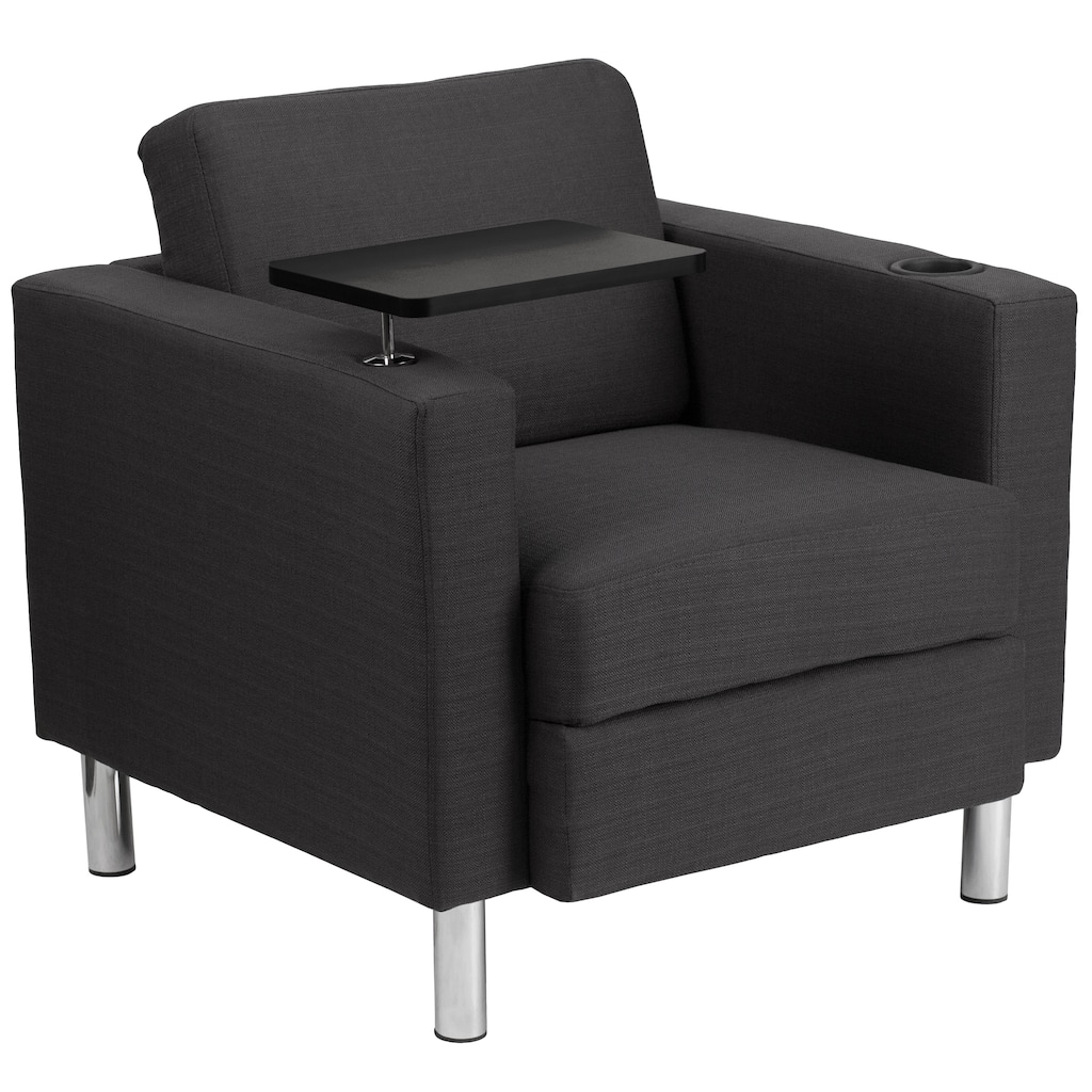Guest Chair with Tablet Arm, Tall Chrome Legs and Cup Holder
