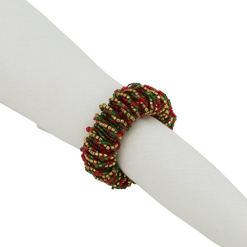 Round Napkin Rings With Beaded Design (Set of 4)