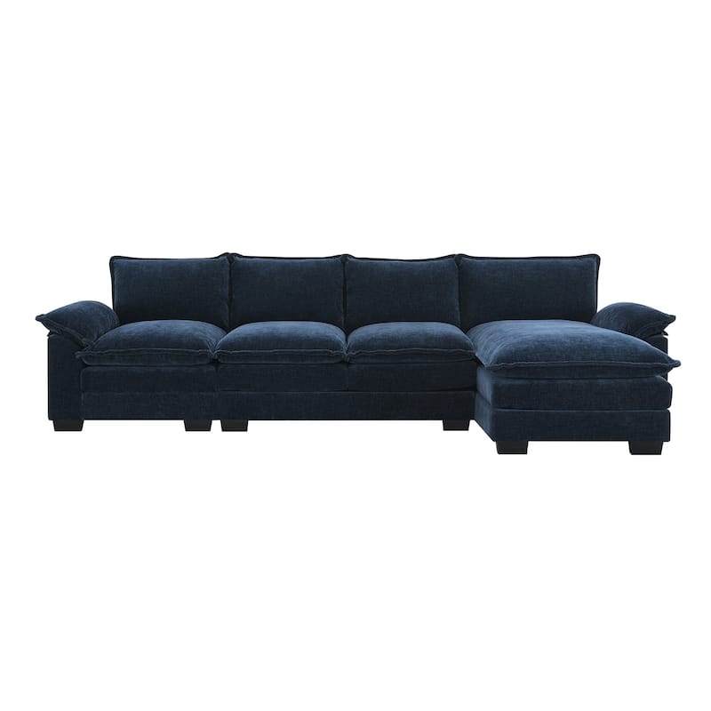 [VIDEO provided][New]118*55" Modern L-shaped Chenille Cloud Sofa with Double Seat Cushions,5-seat Upholstered Indoor Furniture,S