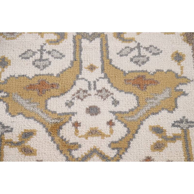 All-Over Ivory Oushak Indian Runner Rug Hand-knotted Wool Carpet - 2'6"x 10'2"