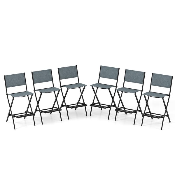 Costway Set of 6 Outdoor Bar Chair Folding Bar Height Stool with Metal Frame Blue