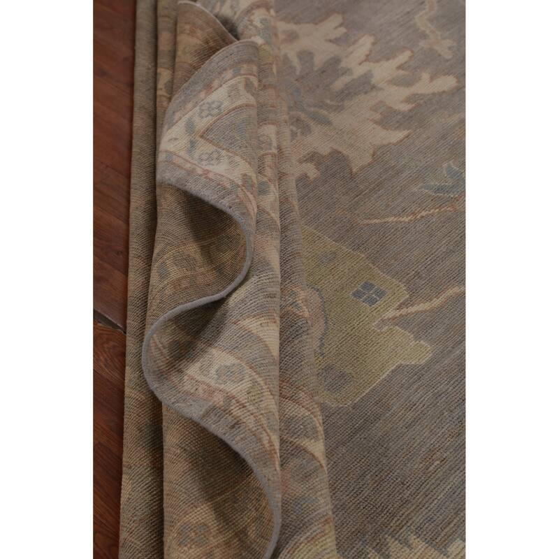 Hand Knotted Oriental 100% Wool Carpet Transitional All-Over Greys & Charcoal Oushak Area Rug - 12' 0'' X 9' 1''