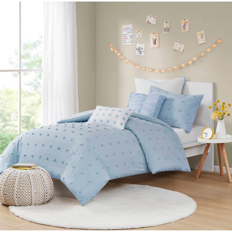 Intelligent Design Brooklyn Cotton Jacquard Comforter Set with Euro Shams and Throw Pillows
