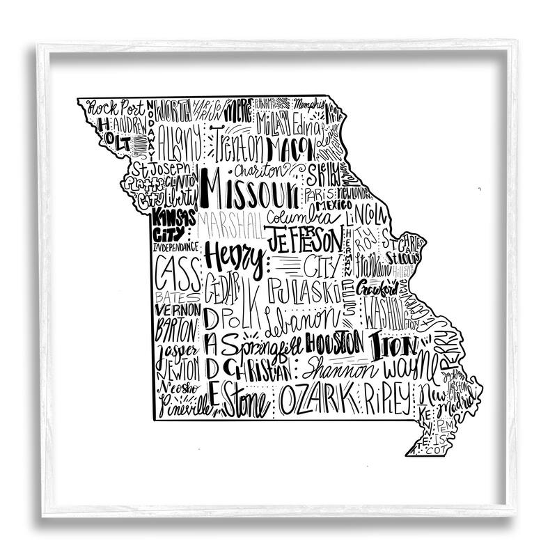 Stupell Various Typography Missouri State Framed Giclee Texturized Wall Art, Design By The Saturday Evening Post - 12 x 12 - White