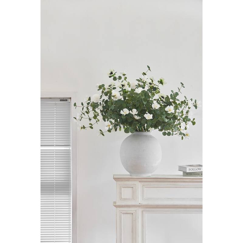 14pcs 32inch Fake Flowers Home Decor Faux Eucalyptus Greenery Stems Branches for Vase White Artificial Flowers