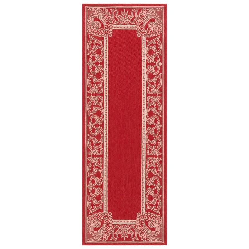 SAFAVIEH Courtyard Kitija Indoor/ Outdoor Waterproof Patio Backyard Rug - 2'3" x 12' Runner - Red/Natural