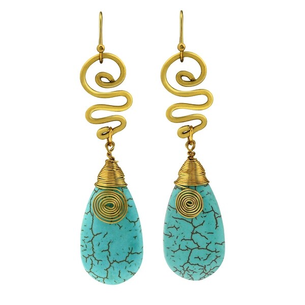 Handmade Brass Turquoise Spirit Swirl Dangle Earrings (Thailand). Opens flyout.
