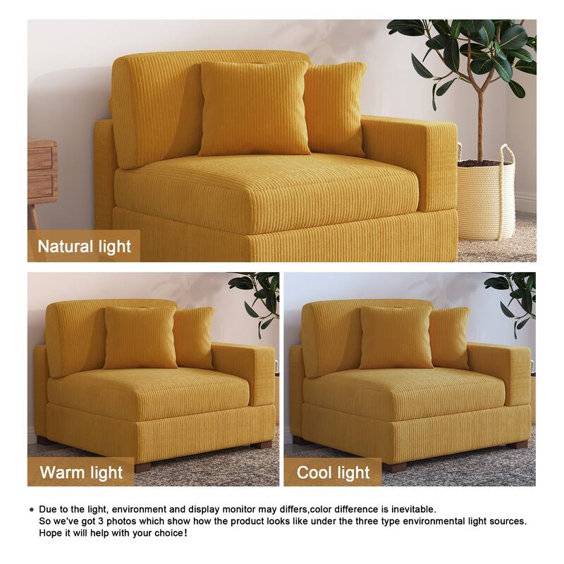 Upholstered Corduroy Modular Sectional Sofa with 2 throw pillows